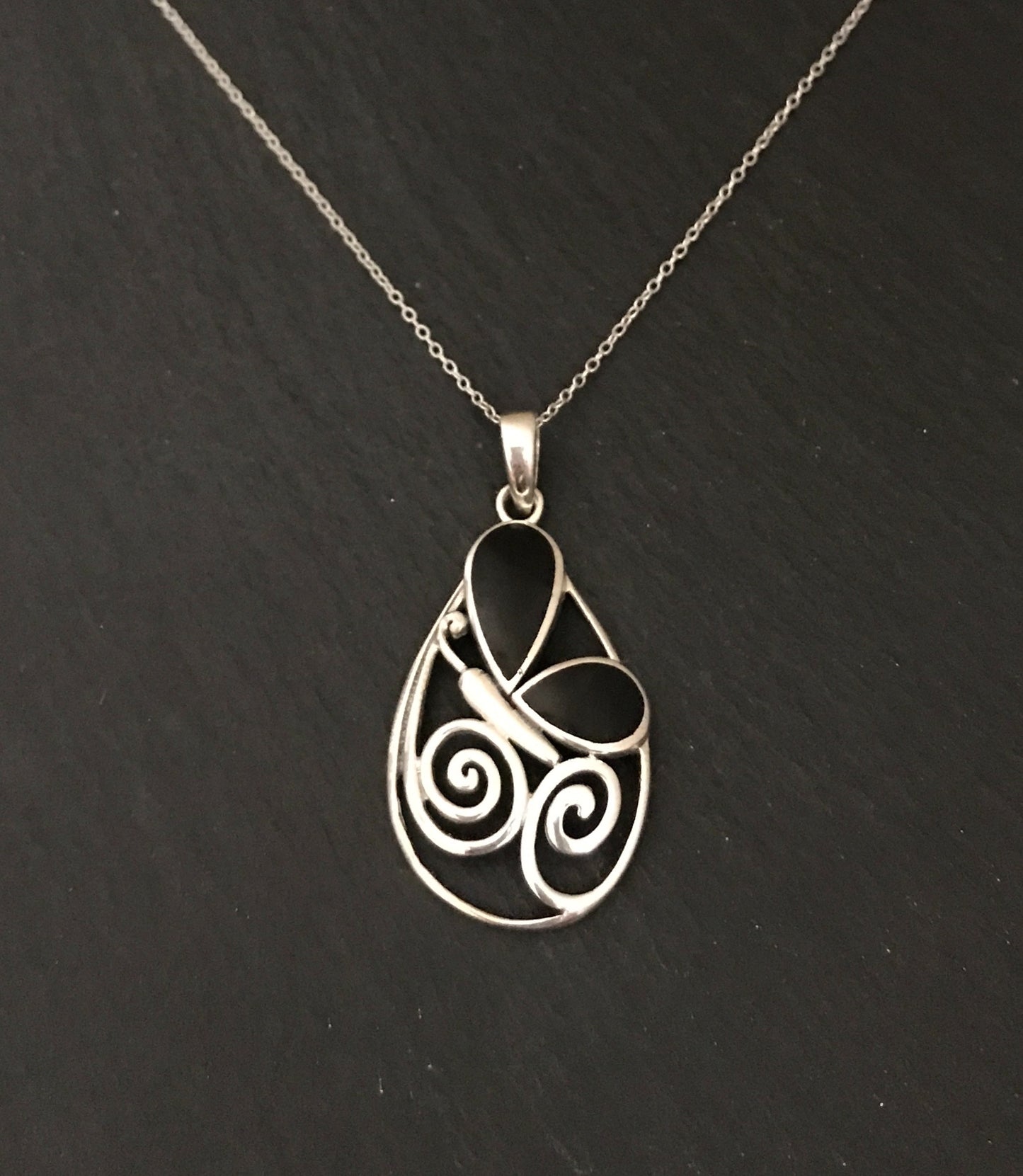 Black Onyx and Silver Butterfly Pendant image 0