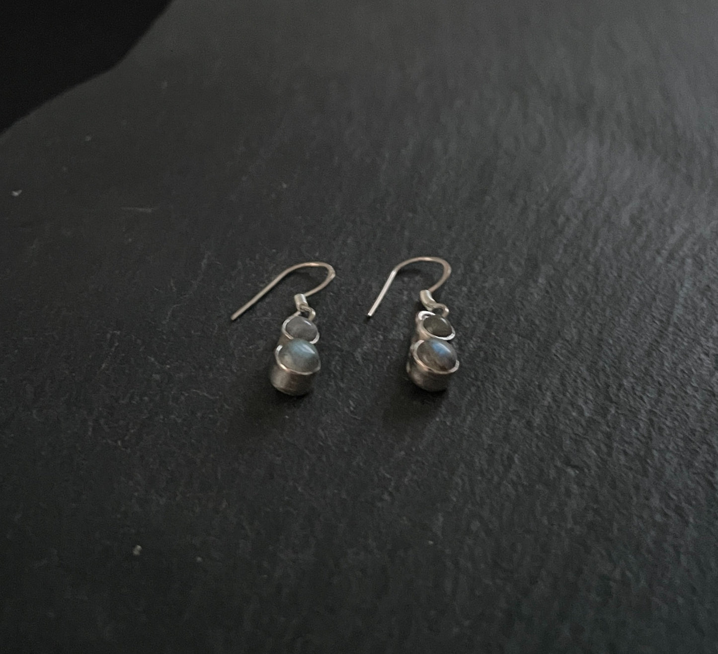 Two Stone Labradorite and Silver Round Drop Earrings image 1