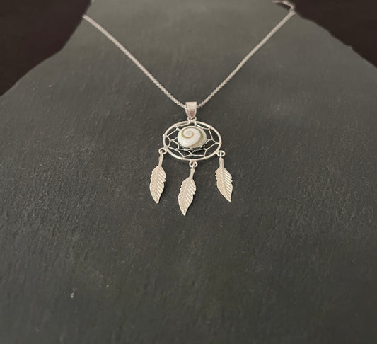 Shiva Shell and Silver Dream Catcher Pendant image 1