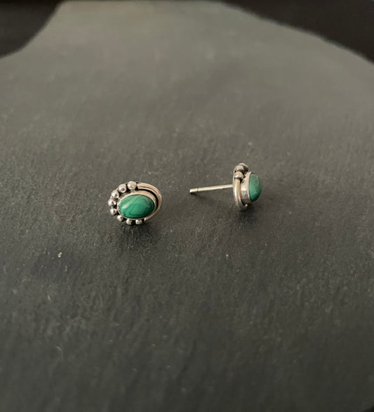 Oval Malachite Stud Earrings image 1