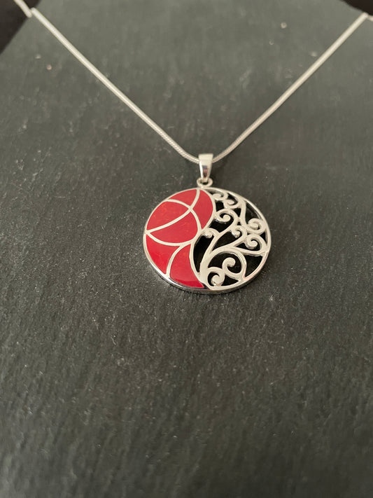 Coral and Silver Pendant image 1