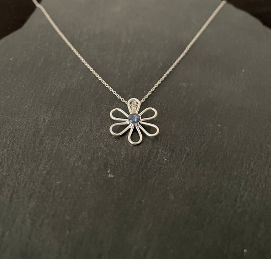 Sapphire and Silver Flower Pendant image 1