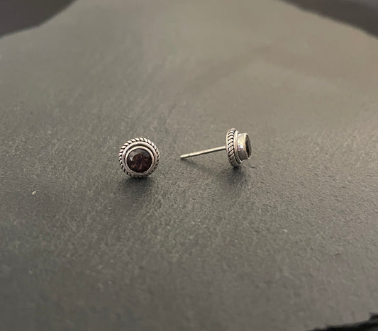 Round Smokey Quartz Stud Earrings image 1