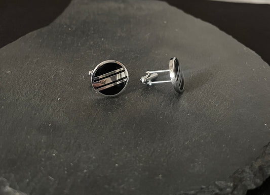 Round Black Cufflinks image 1