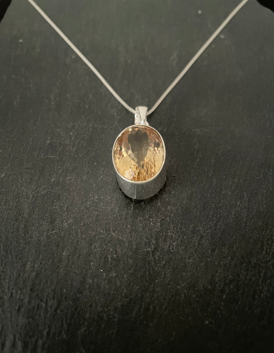 Large Citrine and Silver Pendant image 1