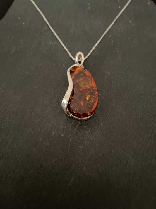 Amber and Handmade Silver Pendant image 1