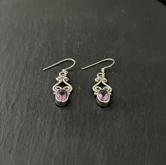 Amethyst and Silver Drop Earrings image 1