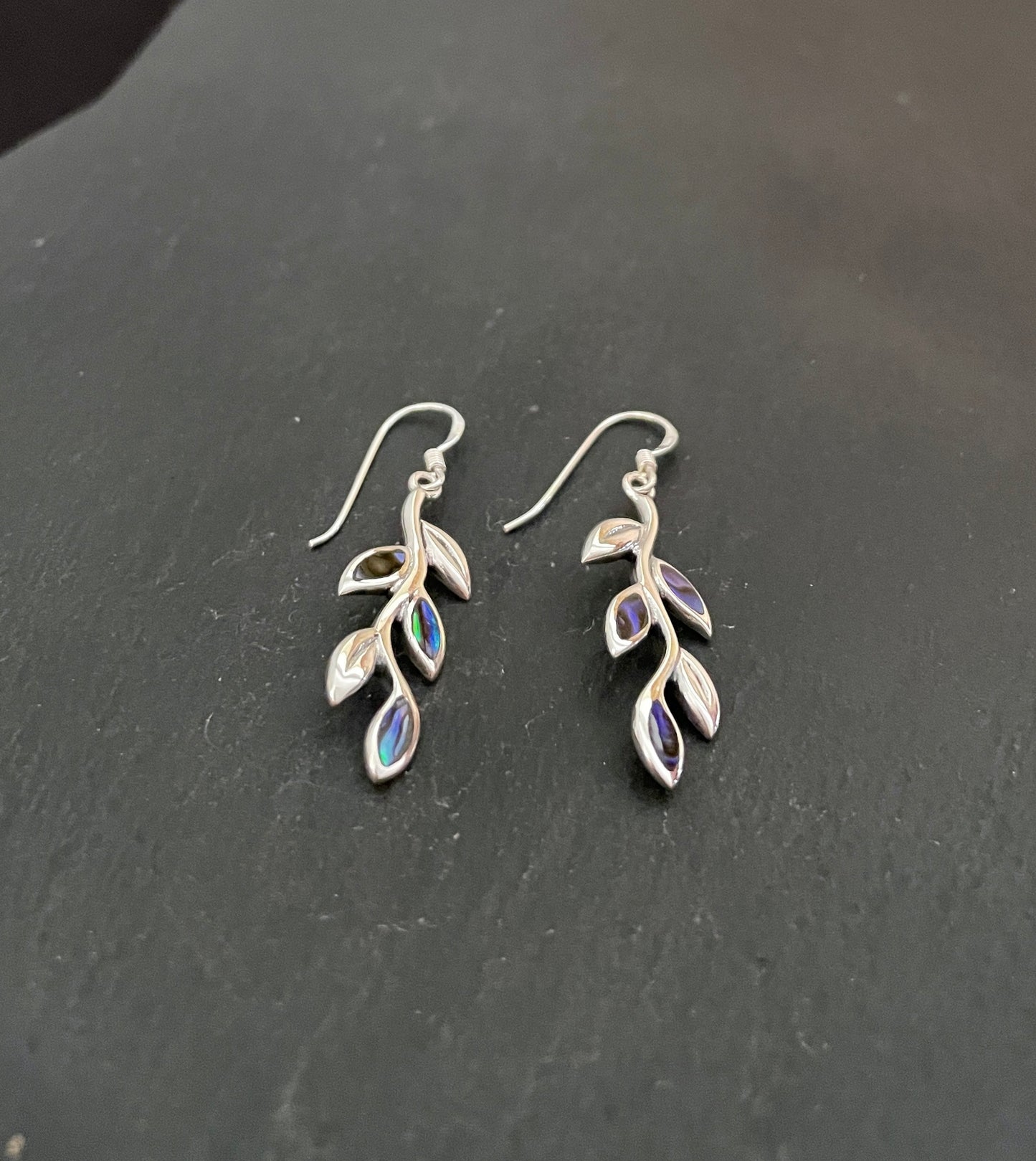 Paua Shell Leaf Earrings image 1