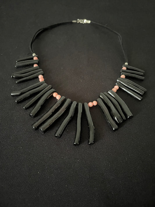 Black Bamboo and Bead Necklace image 1