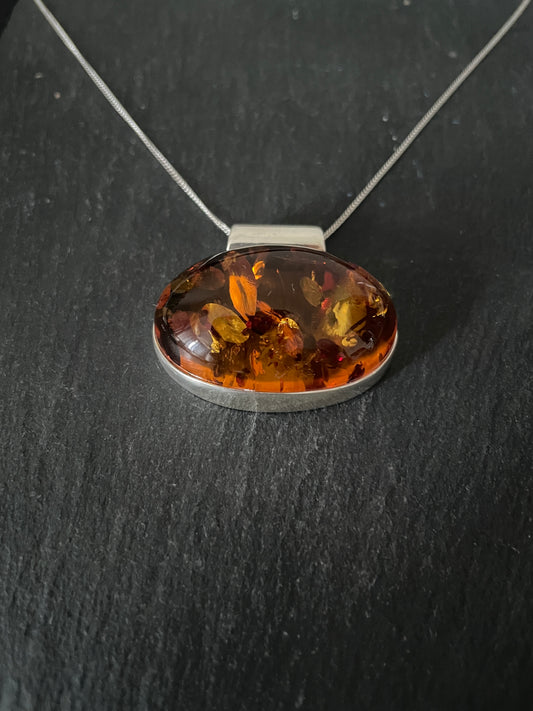 Amber and Silver Pendant image 1