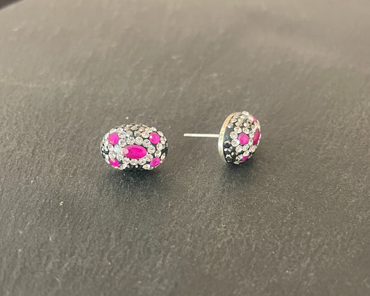 Ruby, Cubic Zirconia and Crystal Oval Stud Earrings image 1