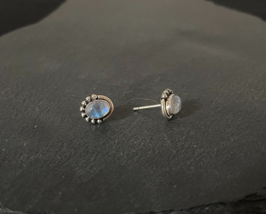 Moonstone and Silver Oval Stud Earrings image 1