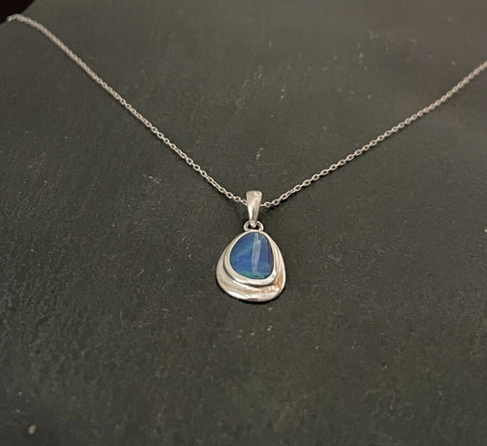Doublet Opal and Silver Oval Pendant image 1