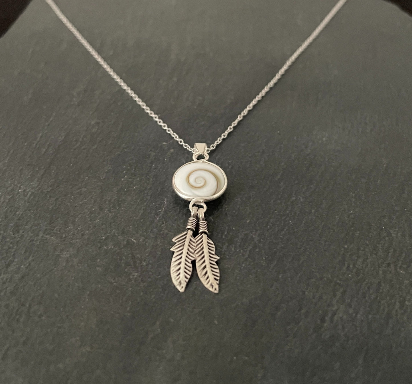 Shiva Shell and Silver Feather Pendant image 1
