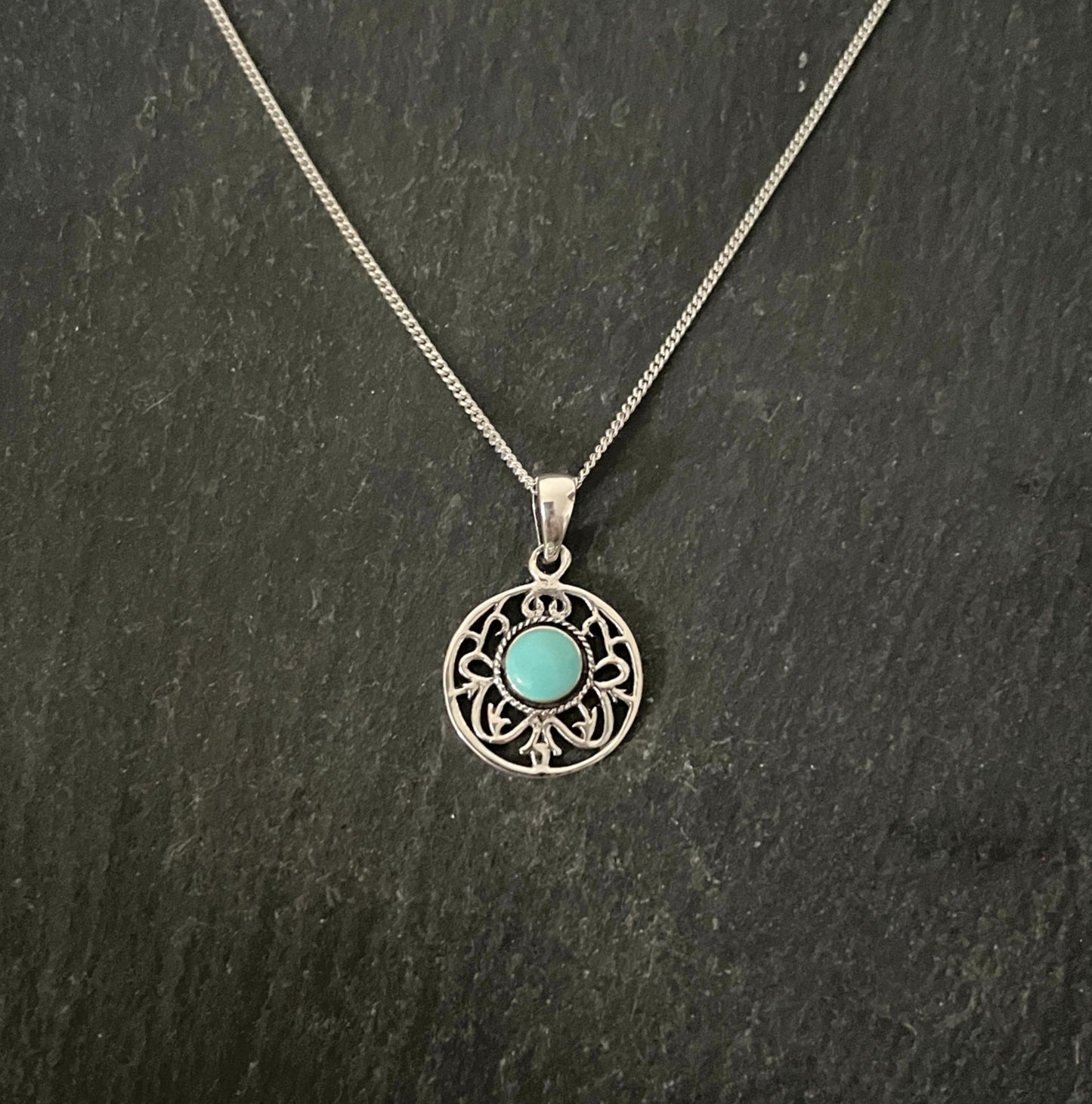 Turquoise and Silver Round Pendant image 0