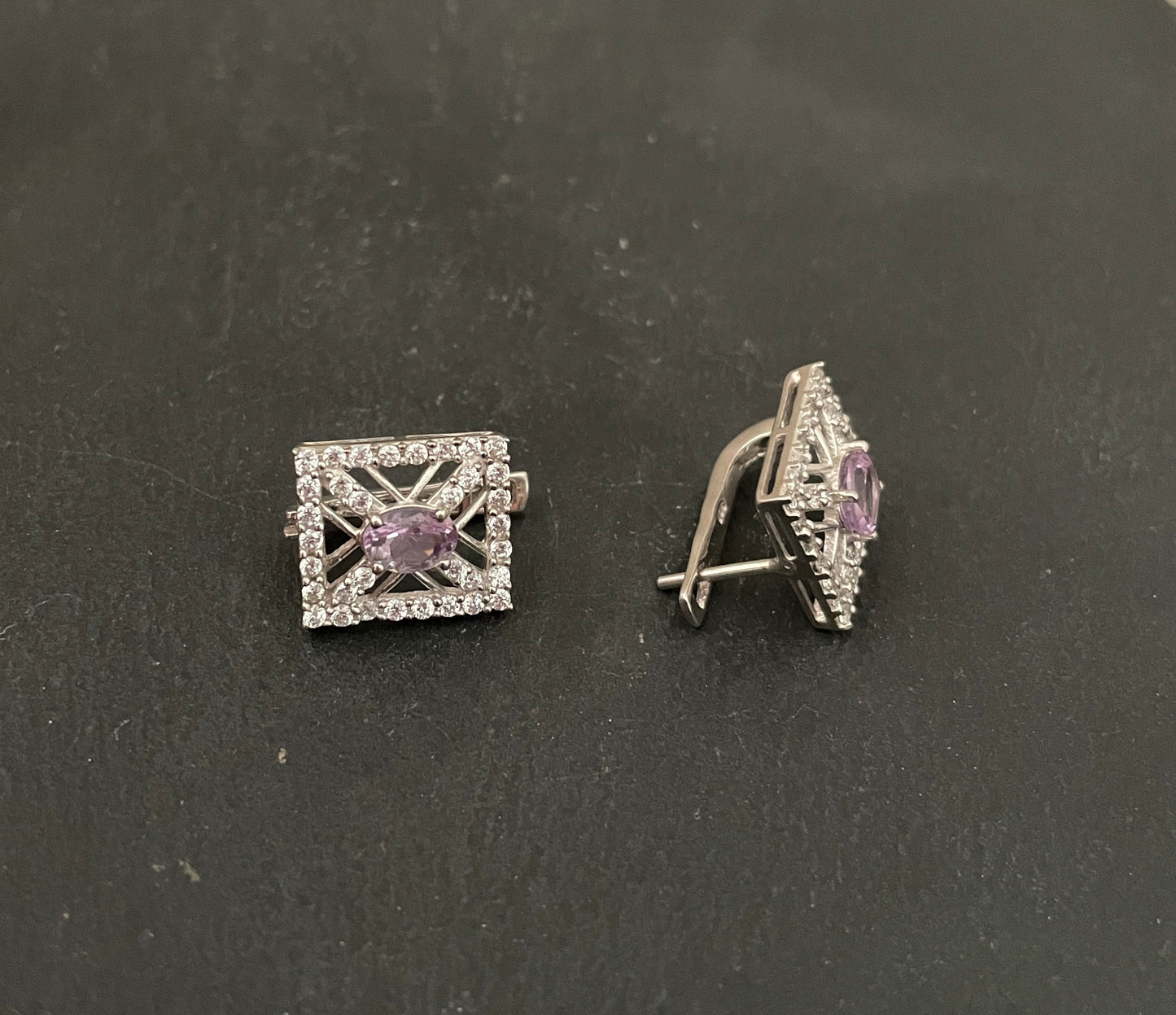 Amethyst and Cubic Zirconia Stud Earrings image 1
