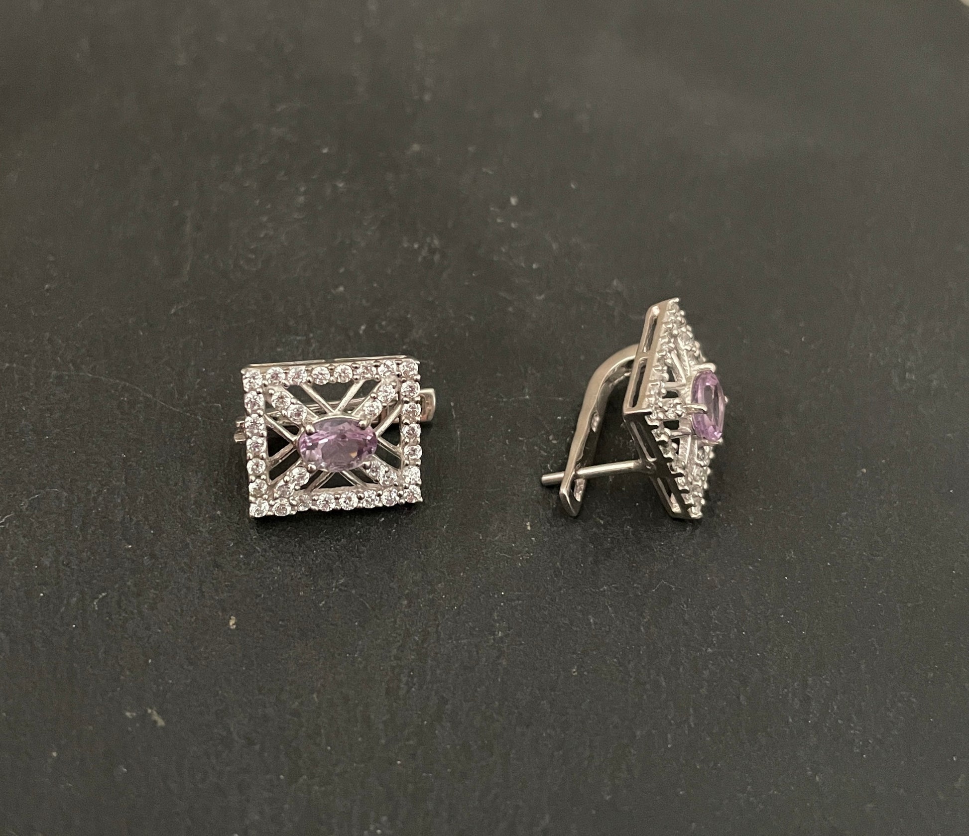 Amethyst and Cubic Zirconia Stud Earrings image 1