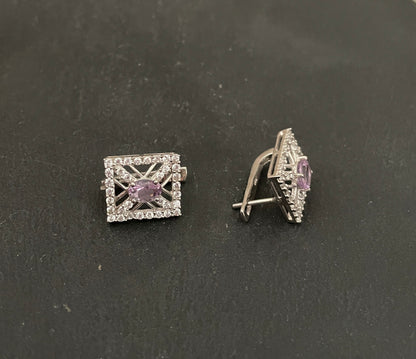Amethyst and Cubic Zirconia Stud Earrings image 1