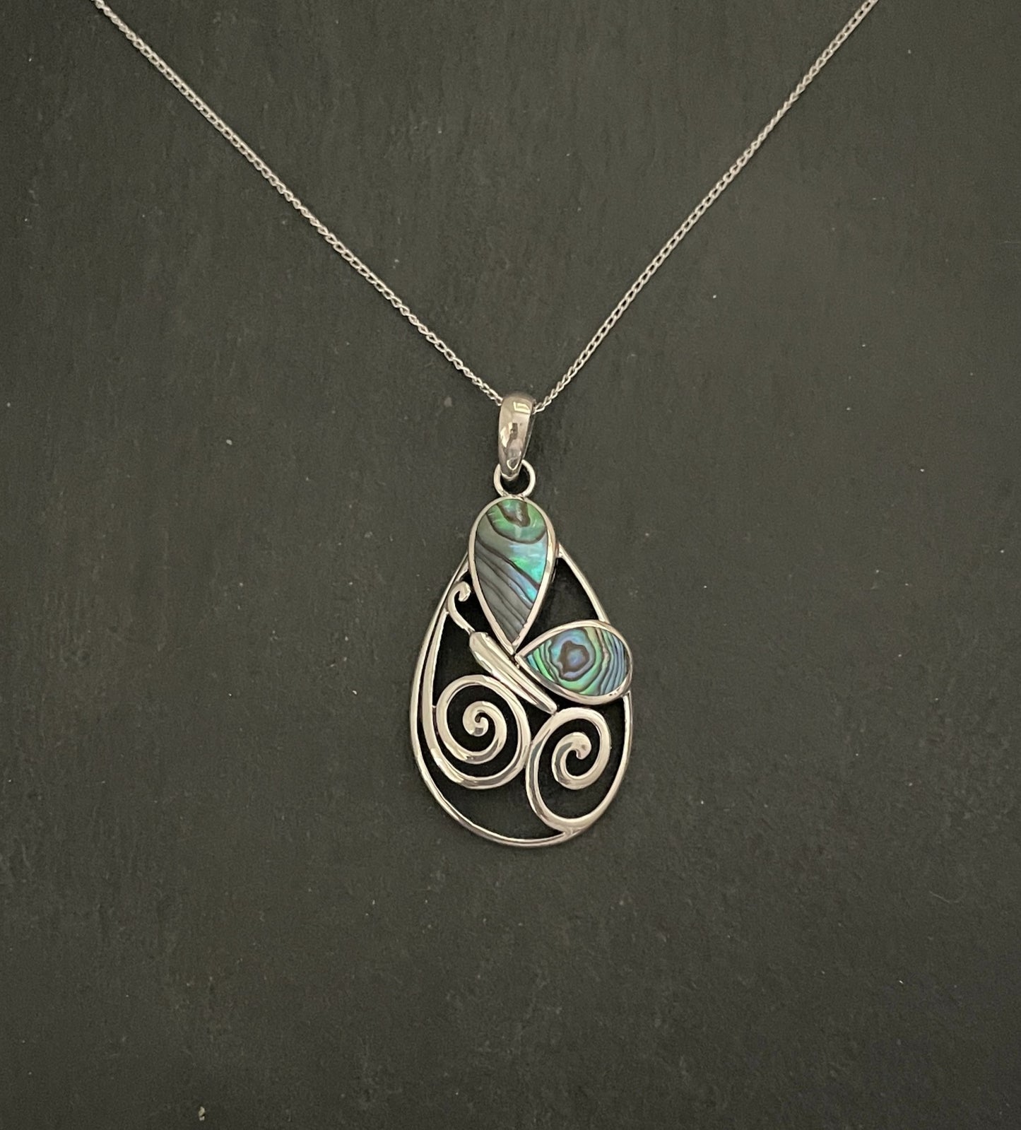 Paua Shell and Silver Butterfly Pendant image 0