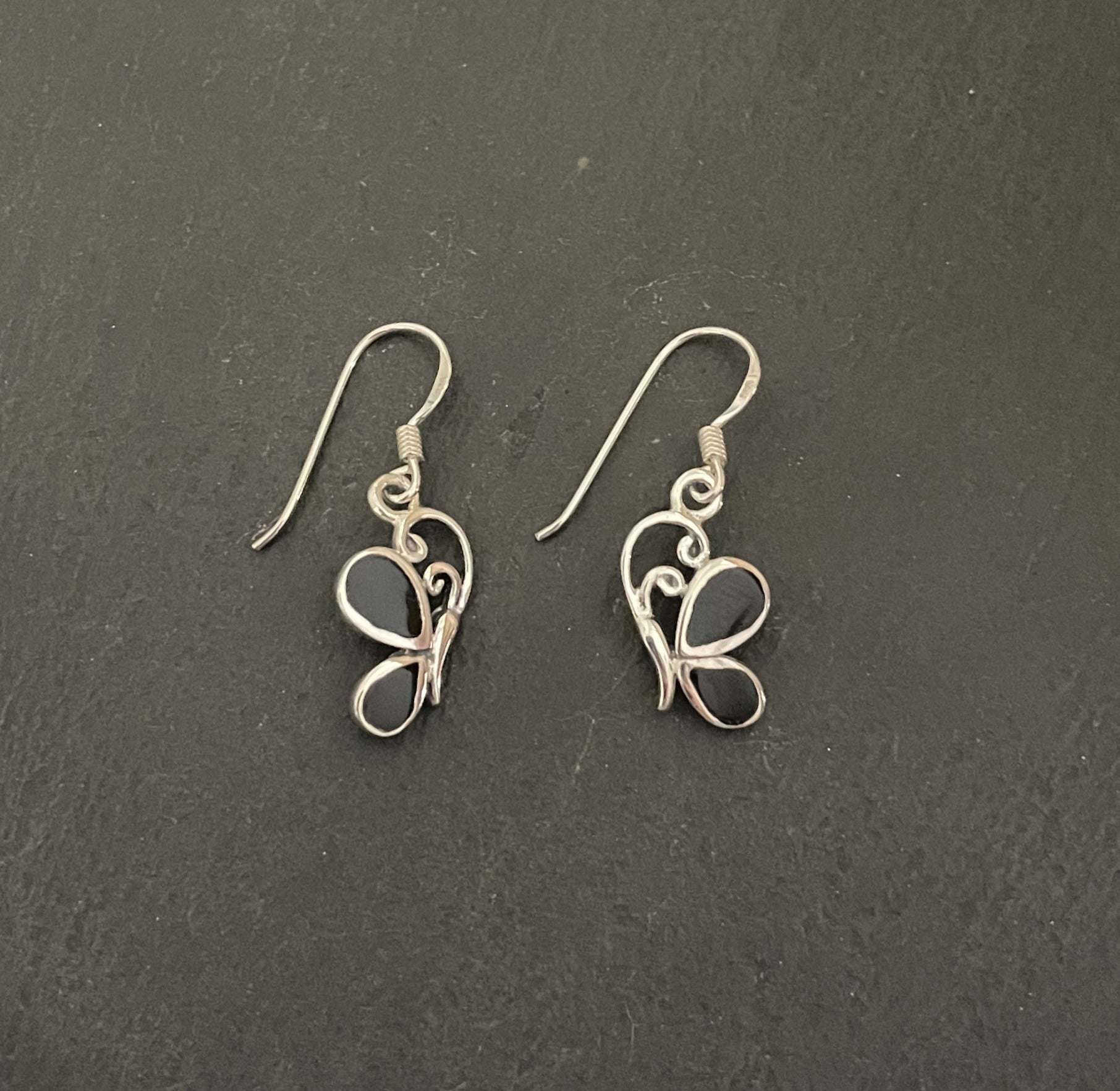 Butterfly Black Onyx and Silver Earrings image 0