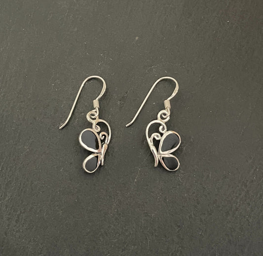 Butterfly Black Onyx and Silver Earrings image 0