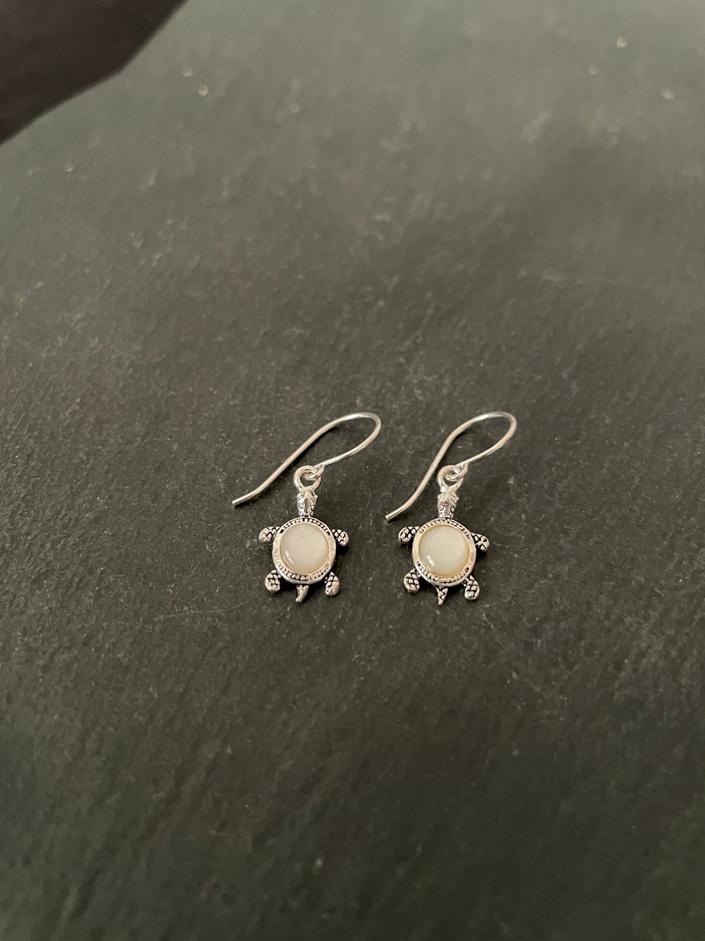 Mother Of Pearl and Silver Turtle Earrings image 1