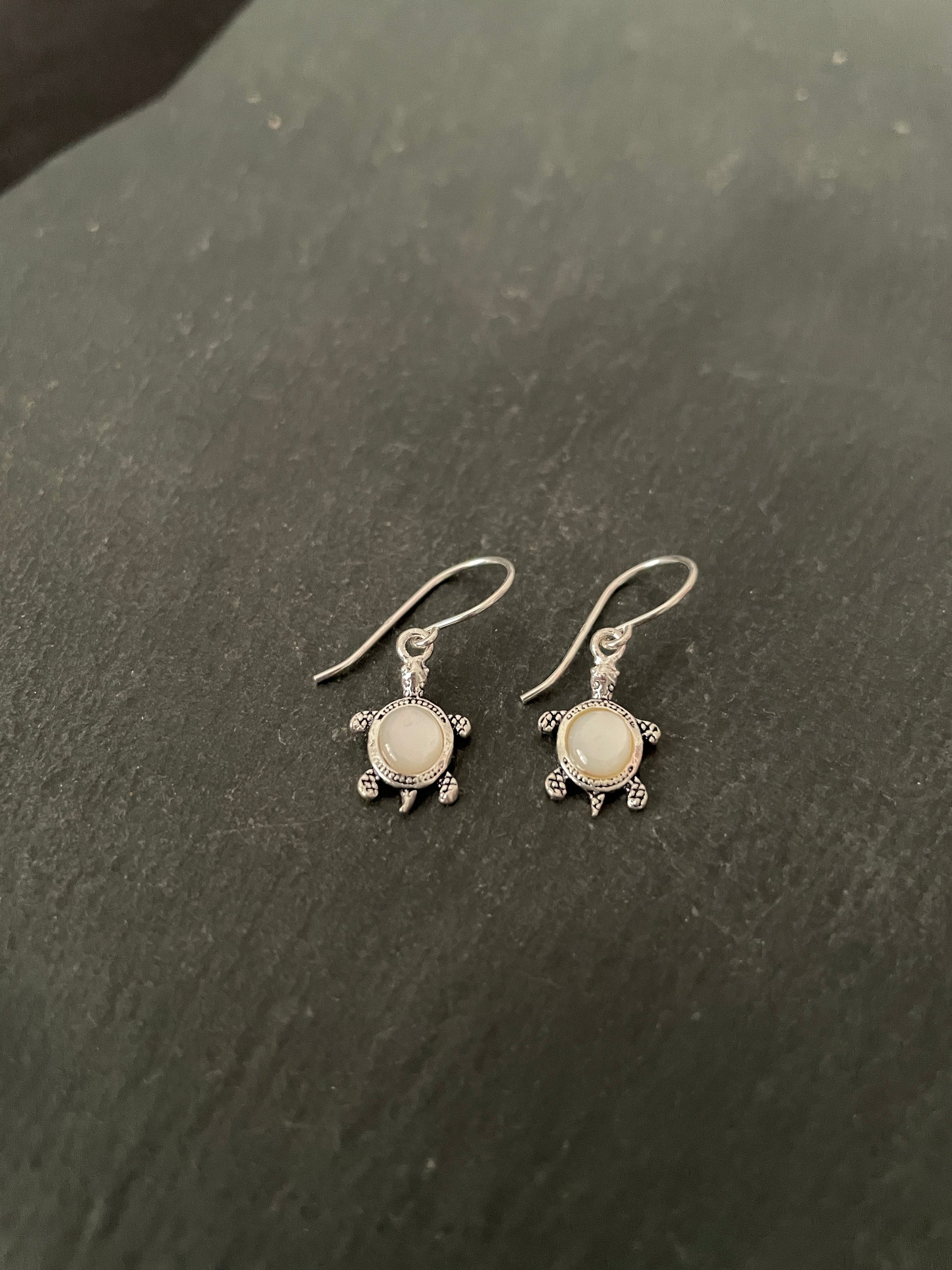 Mother Of Pearl and Silver Turtle Earrings image 1