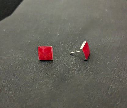 Coral Square Stud Earrings image 1