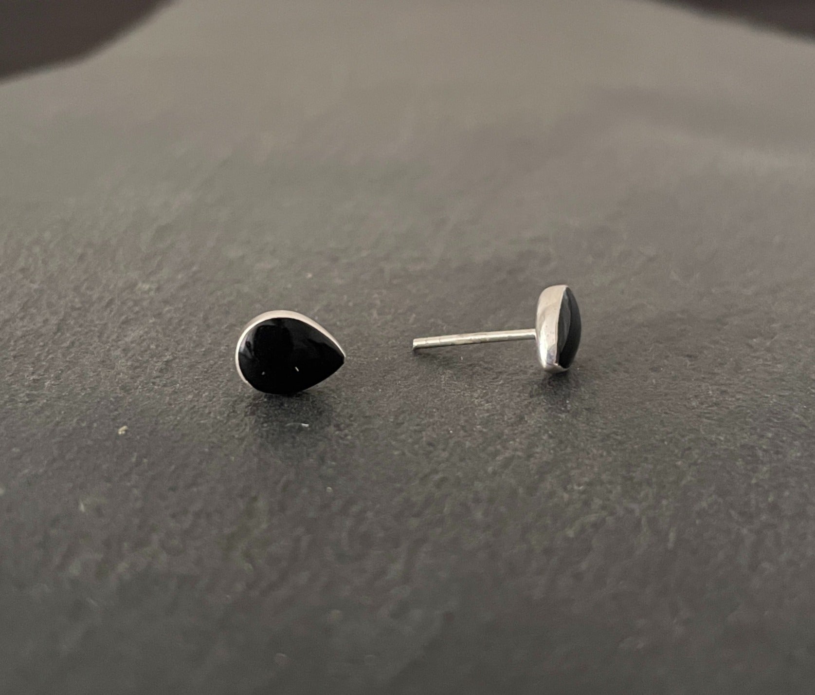 Black Onyx Teardrop Stud Earrings image 1