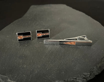 Silver Coloured Cufflink and Tie Pin Set image 0