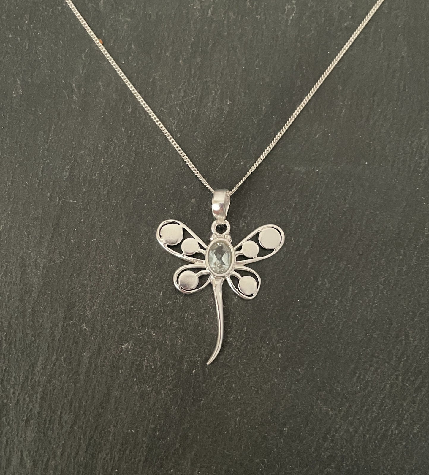 Blue Topaz and Silver Dragonfly Pendant image 0