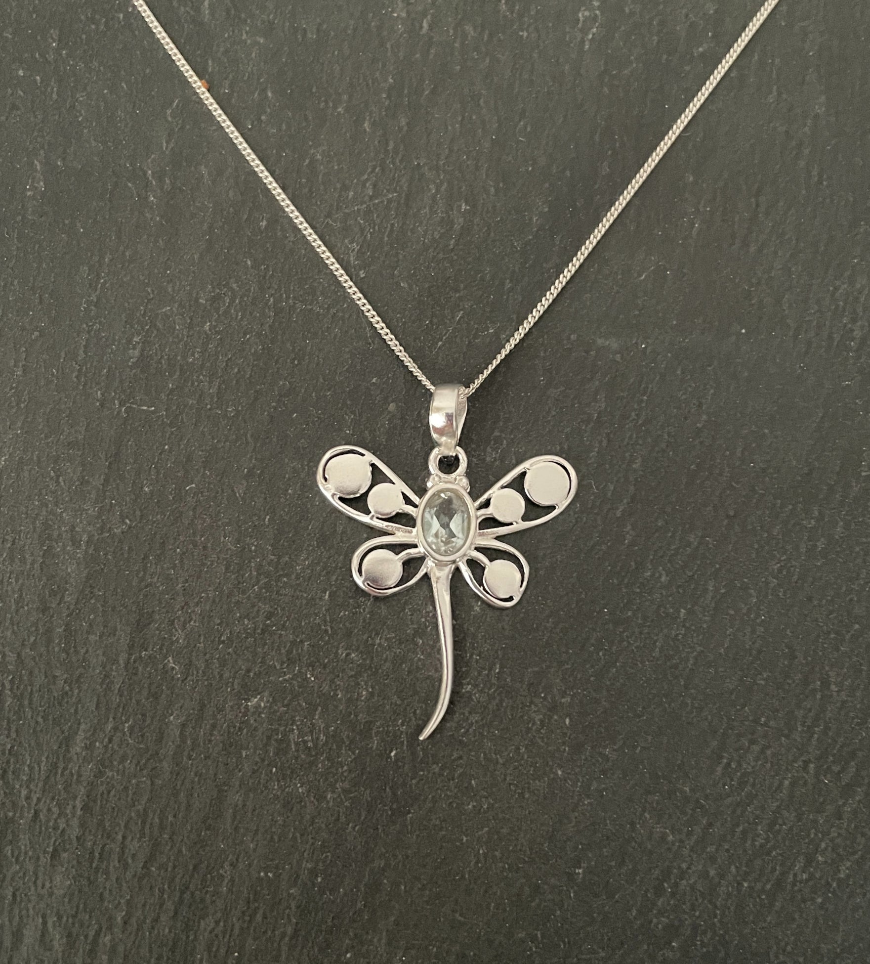 Blue Topaz and Silver Dragonfly Pendant image 0