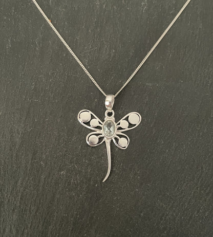 Blue Topaz and Silver Dragonfly Pendant image 0