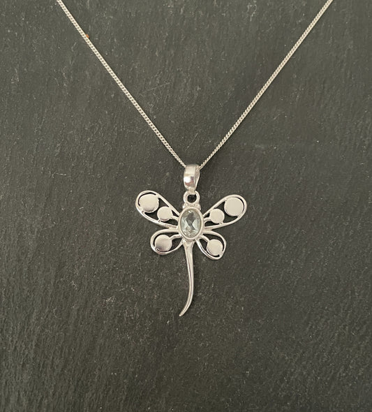 Blue Topaz and Silver Dragonfly Pendant image 0