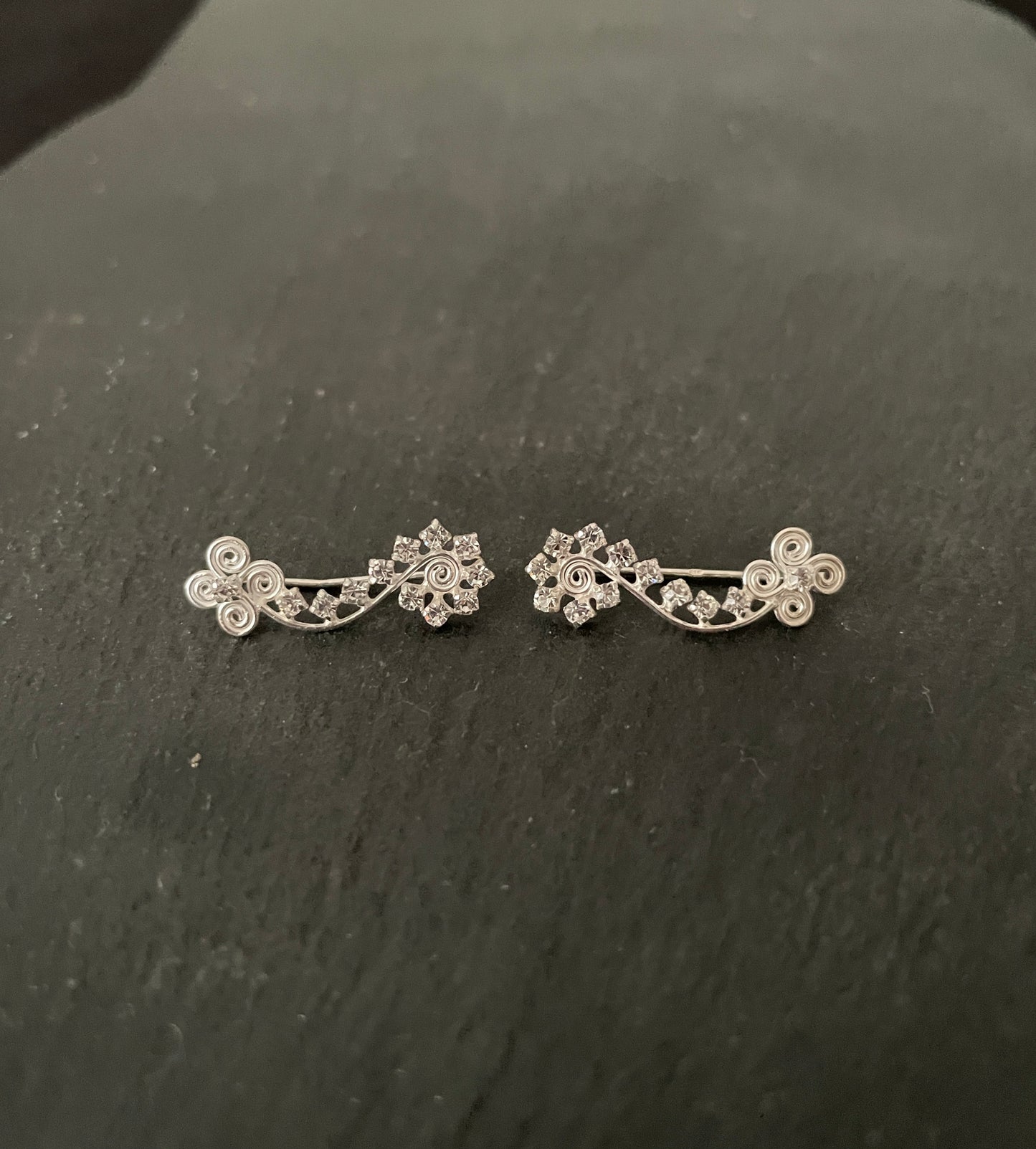 Swirl Flower Cubic Zirconia Ear Climbers image 1