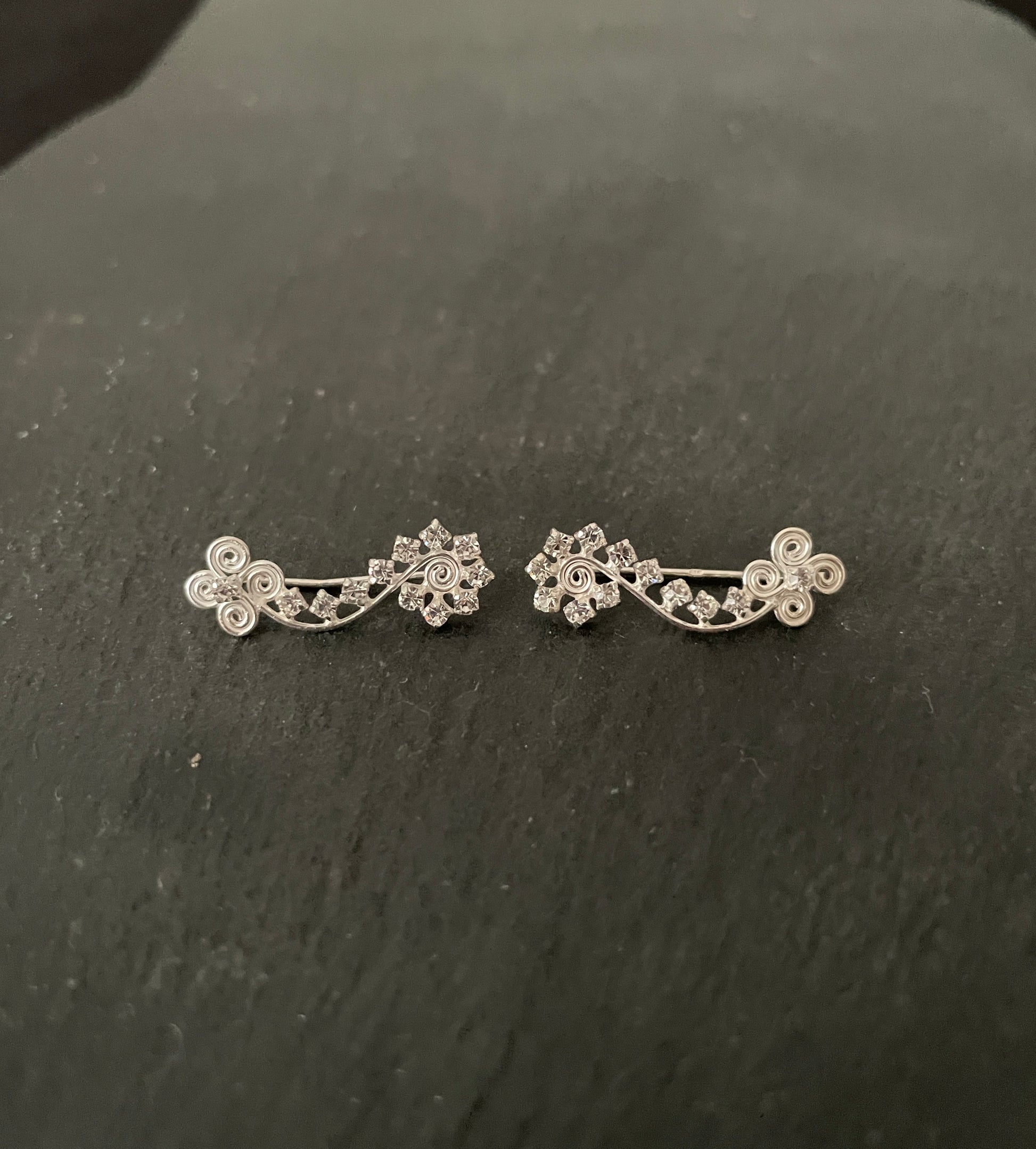 Swirl Flower Cubic Zirconia Ear Climbers image 1