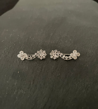 Swirl Flower Cubic Zirconia Ear Climbers image 1