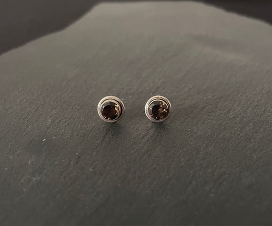 Smokey Quartz Round Studs image 0