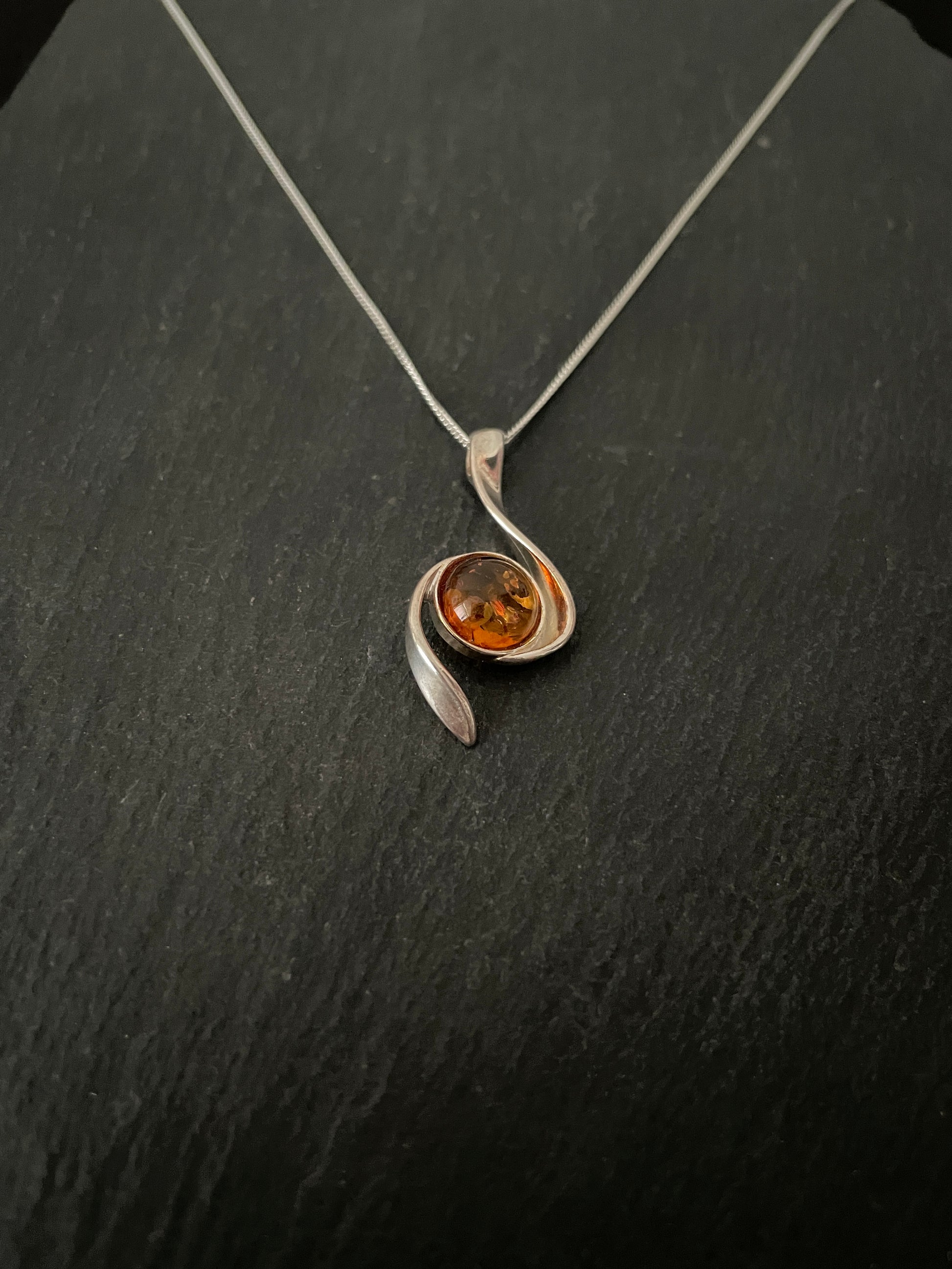 Amber and Silver Swirl Pendant image 1