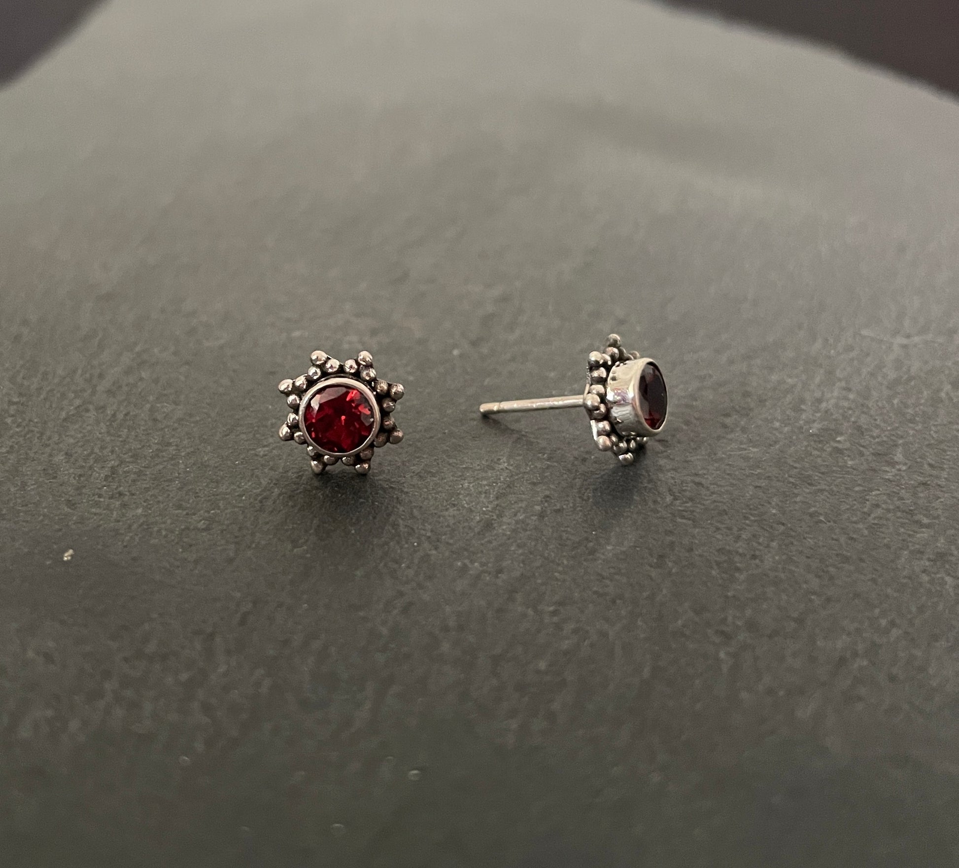 Garnet and Silver Stud Earrings image 1