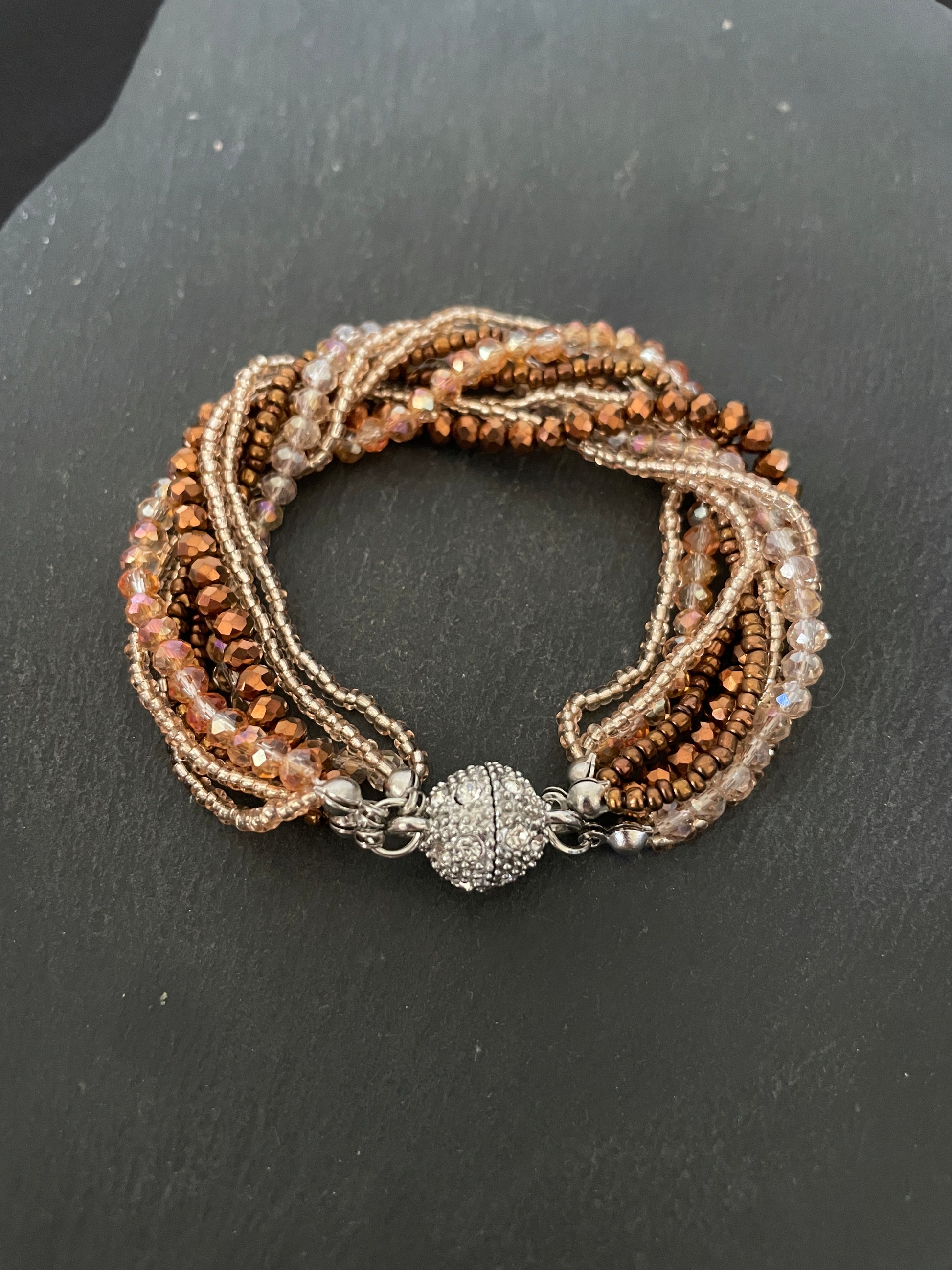 Brown Multi Row Coloured Round Bead Bracelet image 2