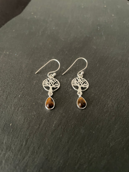 Tiger's Eye Tree of Life Earrings image 1