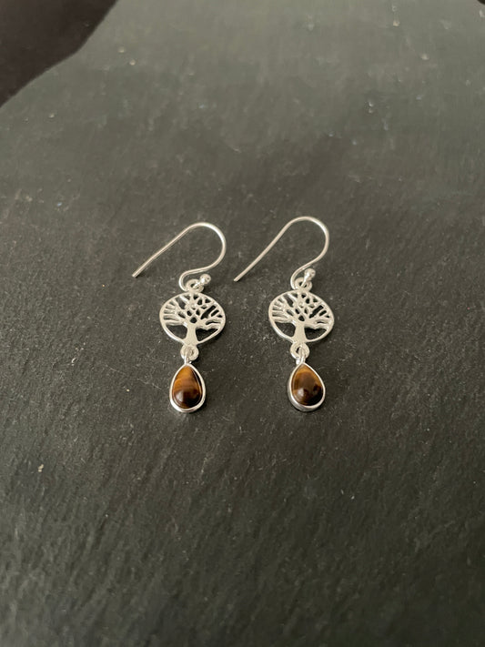 Tiger's Eye Tree of Life Earrings image 1