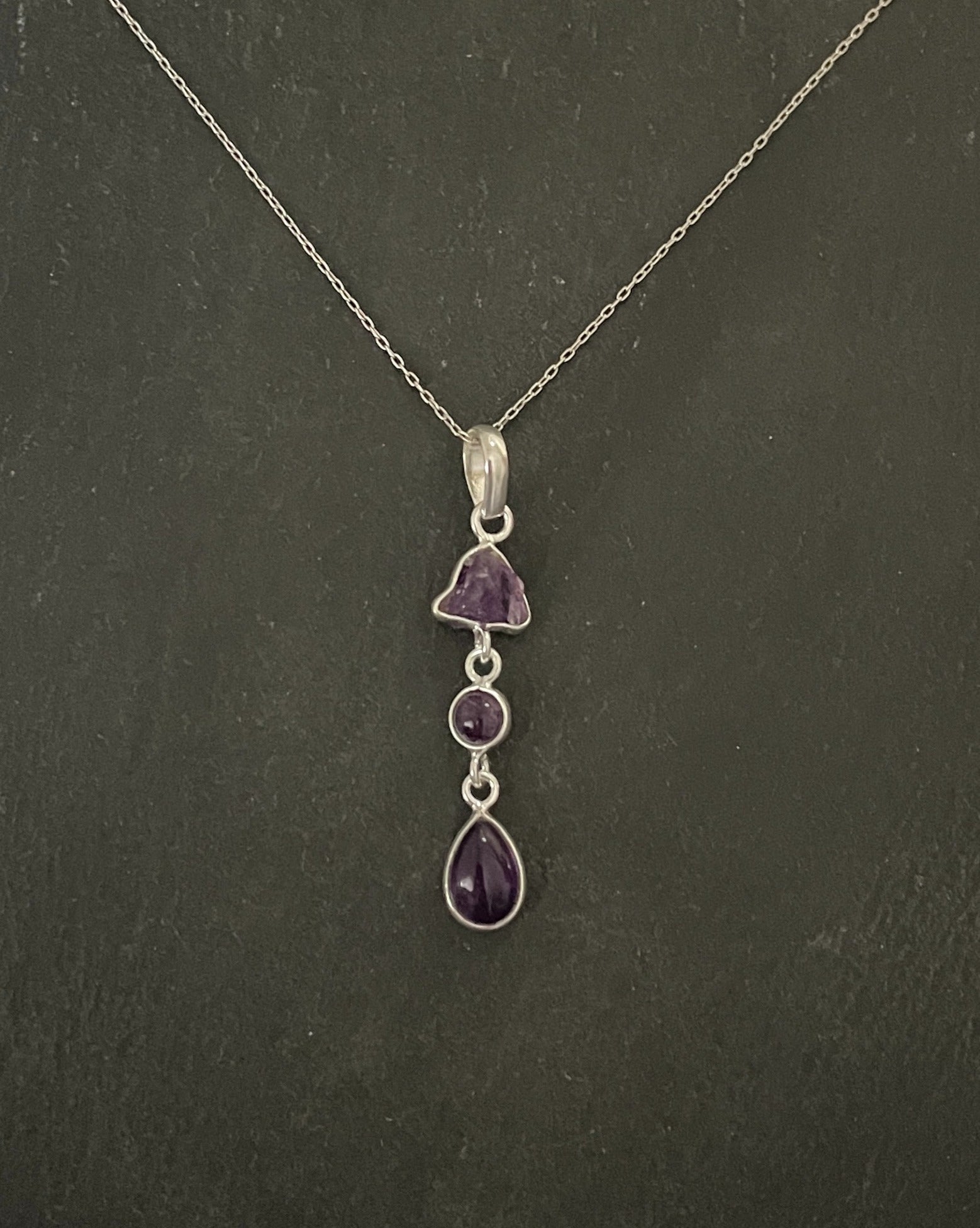 Amethyst and Silver Drop Pendant image 0