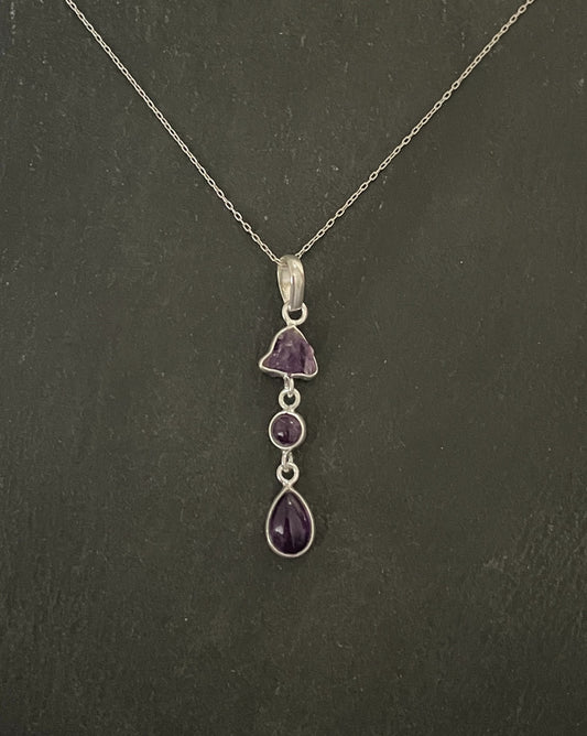 Amethyst and Silver Drop Pendant image 0