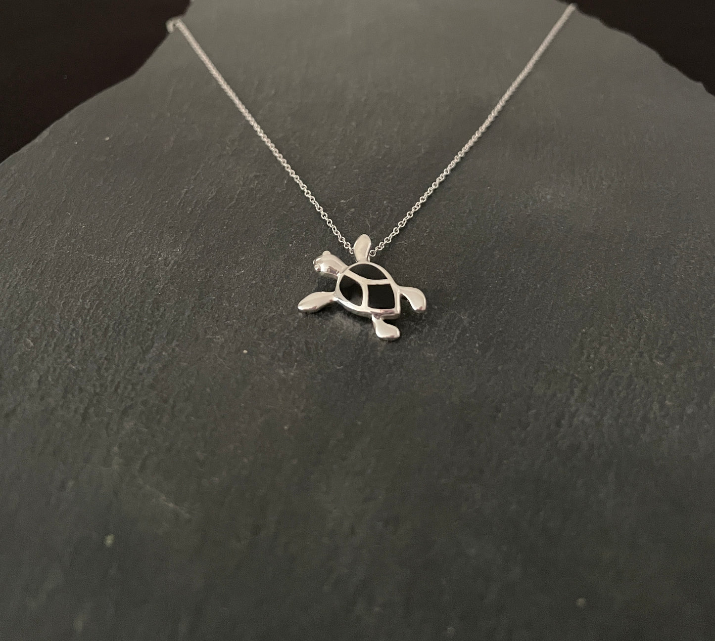 Black Onyx and Silver Turtle Pendant image 1