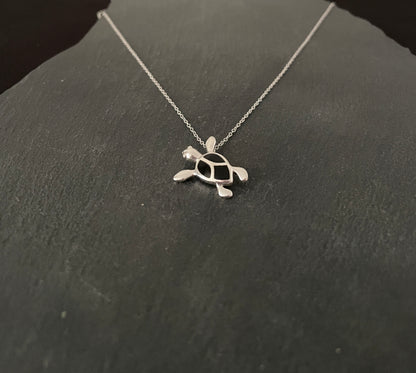 Black Onyx and Silver Turtle Pendant image 1