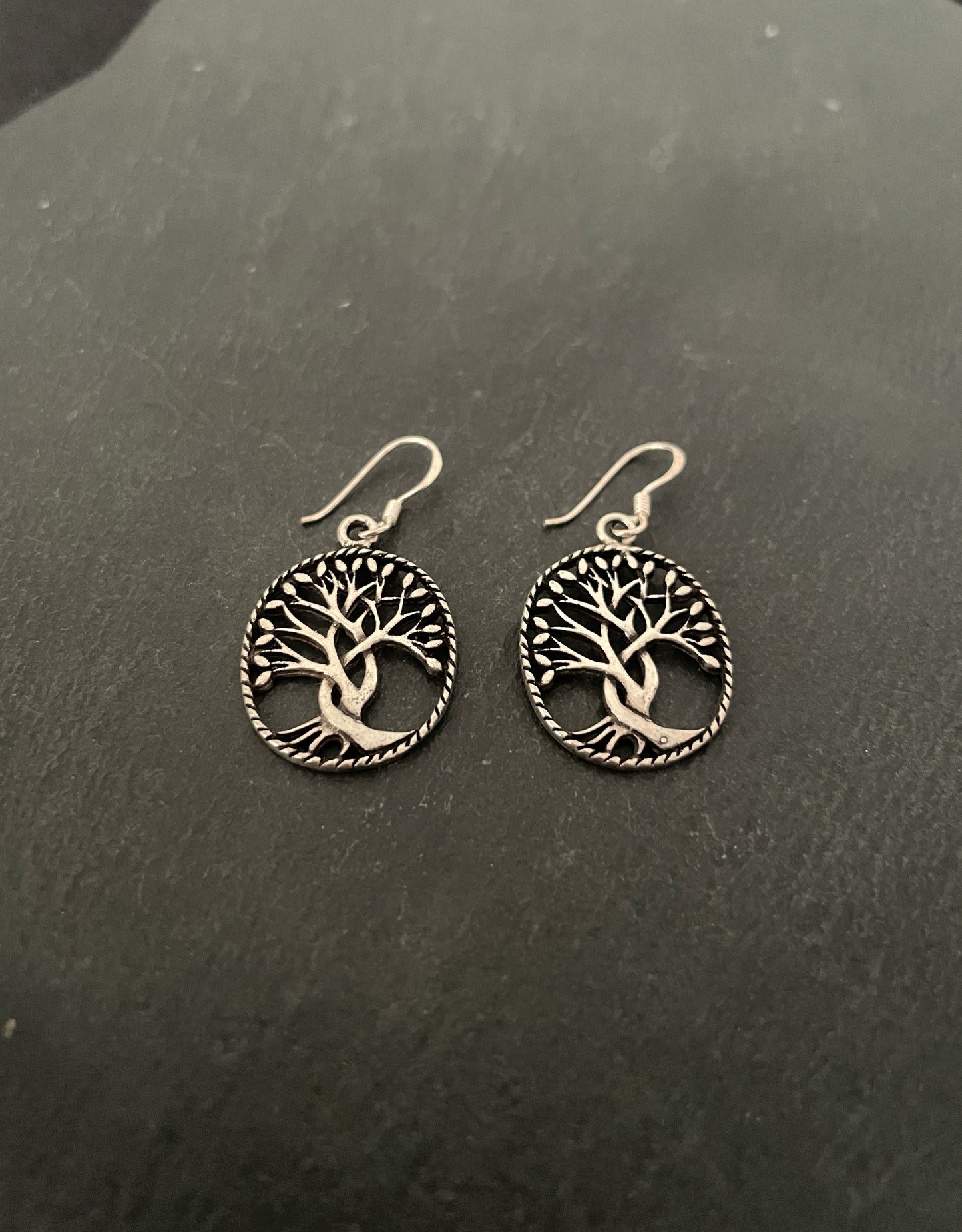 Oval Silver Tree Earrings image 1