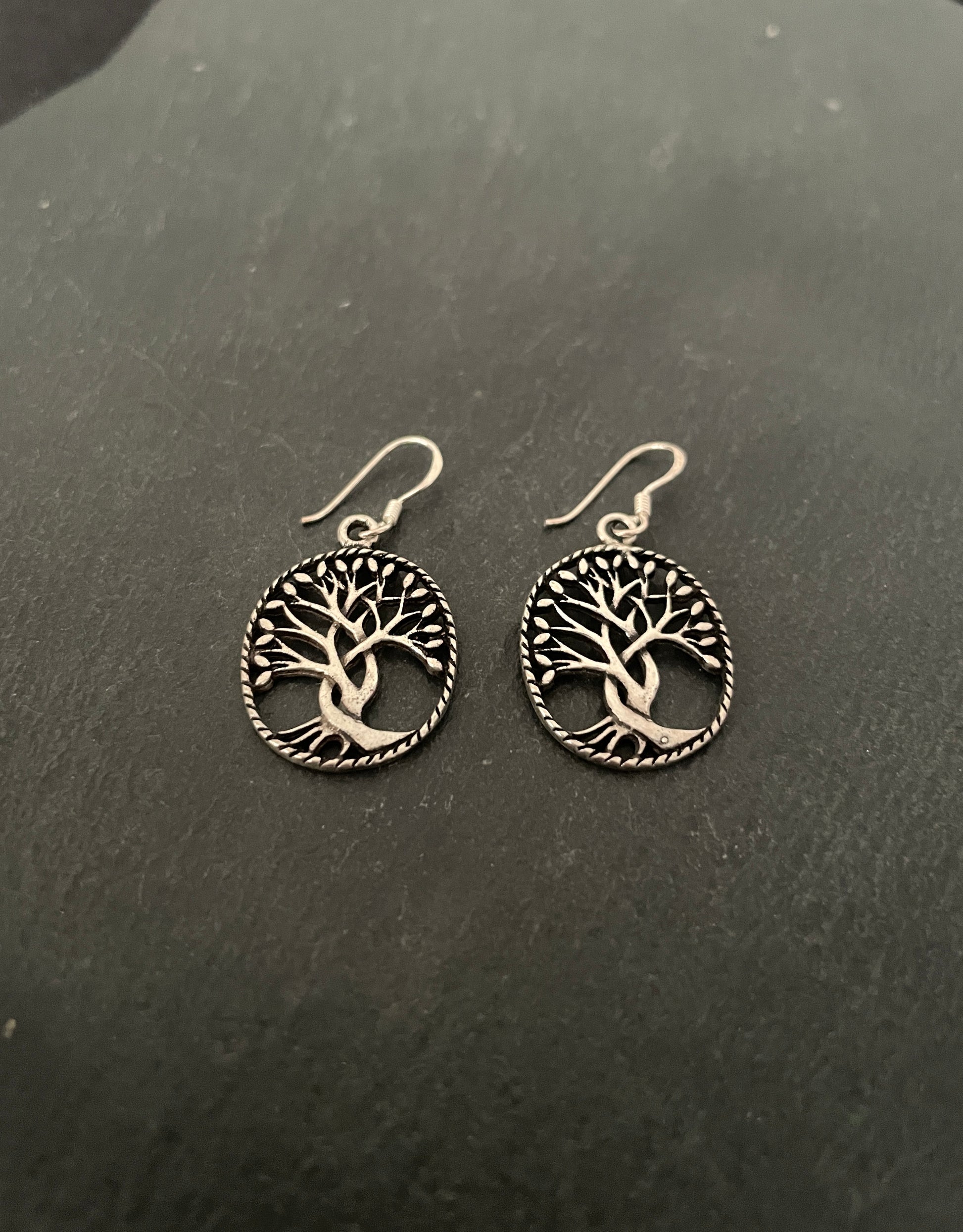 Oval Silver Tree Earrings image 1