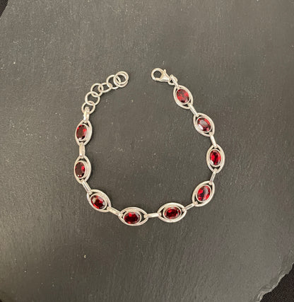 Oval Garnet and Silver Bracelet image 1